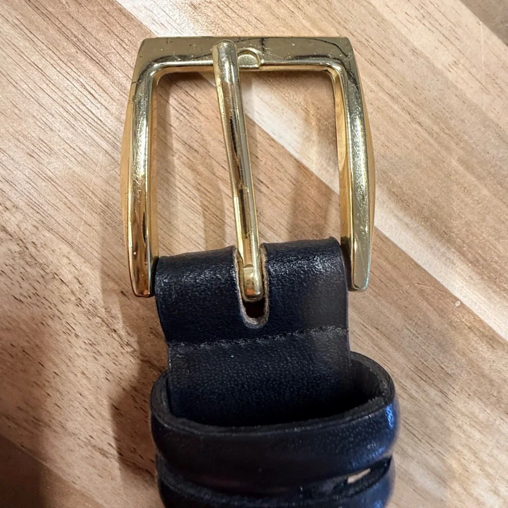 Handcrafted Italian Calfskin Leather Belt Black Gold‎ Buckle Size 46 115